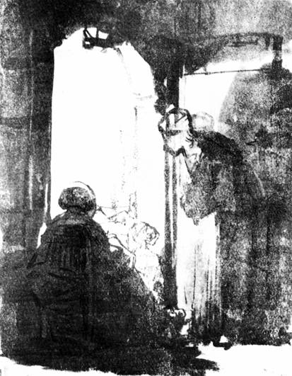 Рисунок Рембрандт. У двери. Кисть.